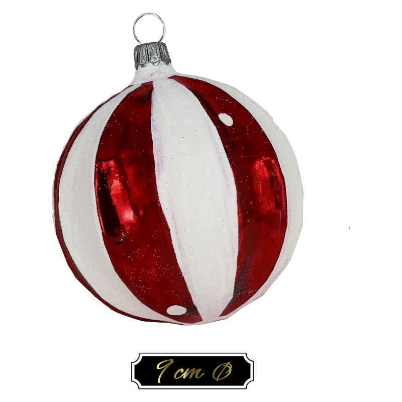 Trend German Christmas, Christbaumschmuck aus Lauscha Glasolive bauchig "LOLIPOP - gerippt rot/weiss" ca. 5cm Ø