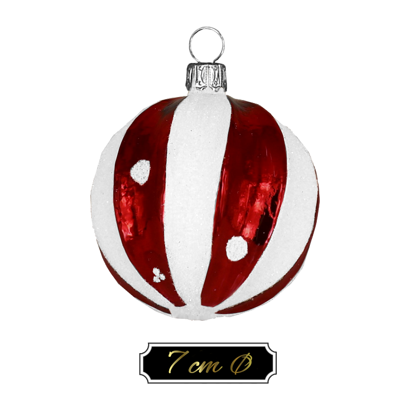 Trend German Christmas, Christbaumschmuck aus Lauscha Glaskugel "LOLIPOP - ribbed red/white" ca. 7cm Ø