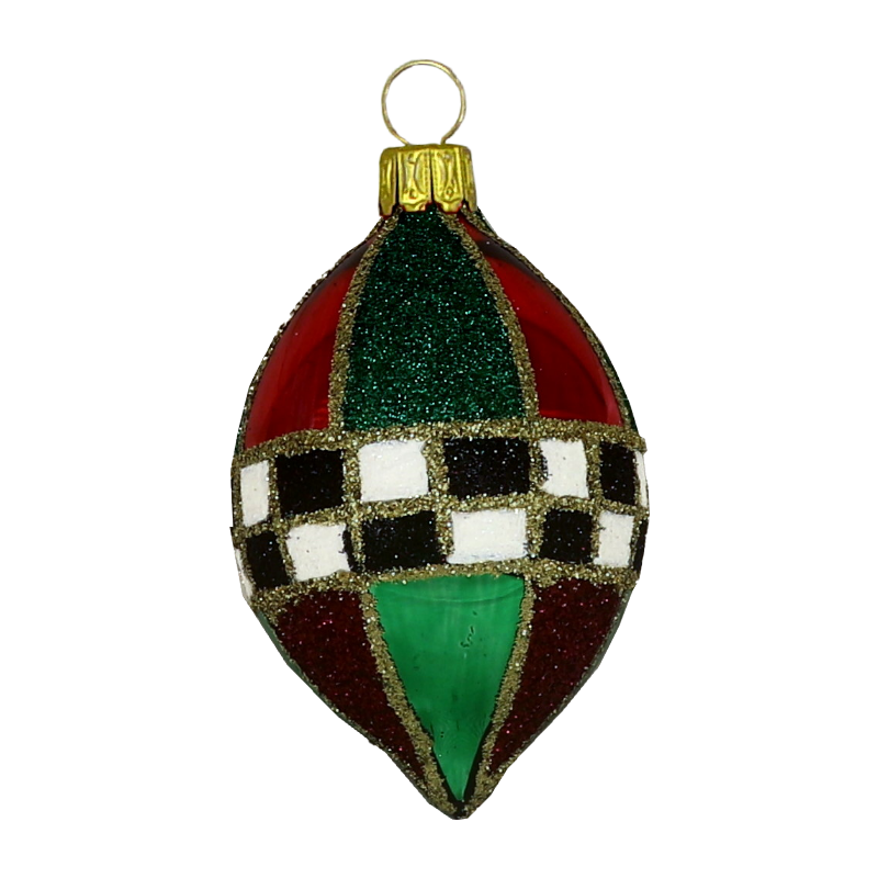 Trend German Christmas, Glasolive bauchig "ZIRKUS - bunt kariert" ca. 8cm Ø 12 St./Ktn.